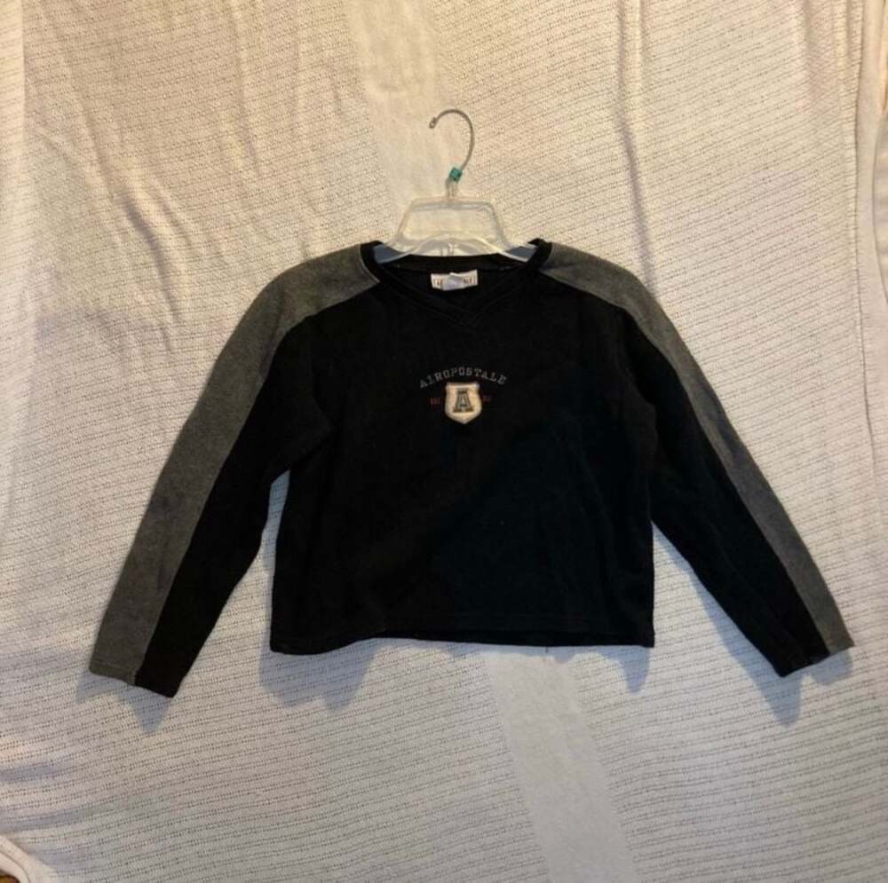 Aéropostale Black and Gray Long Sleeve Sweatshirt with Shield Logo